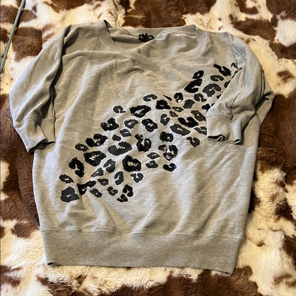 Miss Chievous Gray Leopard Print Top